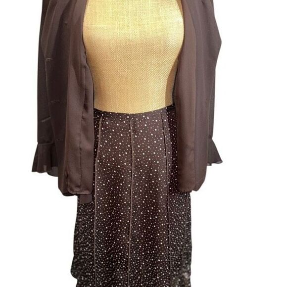 Danny & Nicole 2pc Skirt Suit Size 16 Brown Sheer Polka Dot Pencil A-Line New - Picture 6 of 13